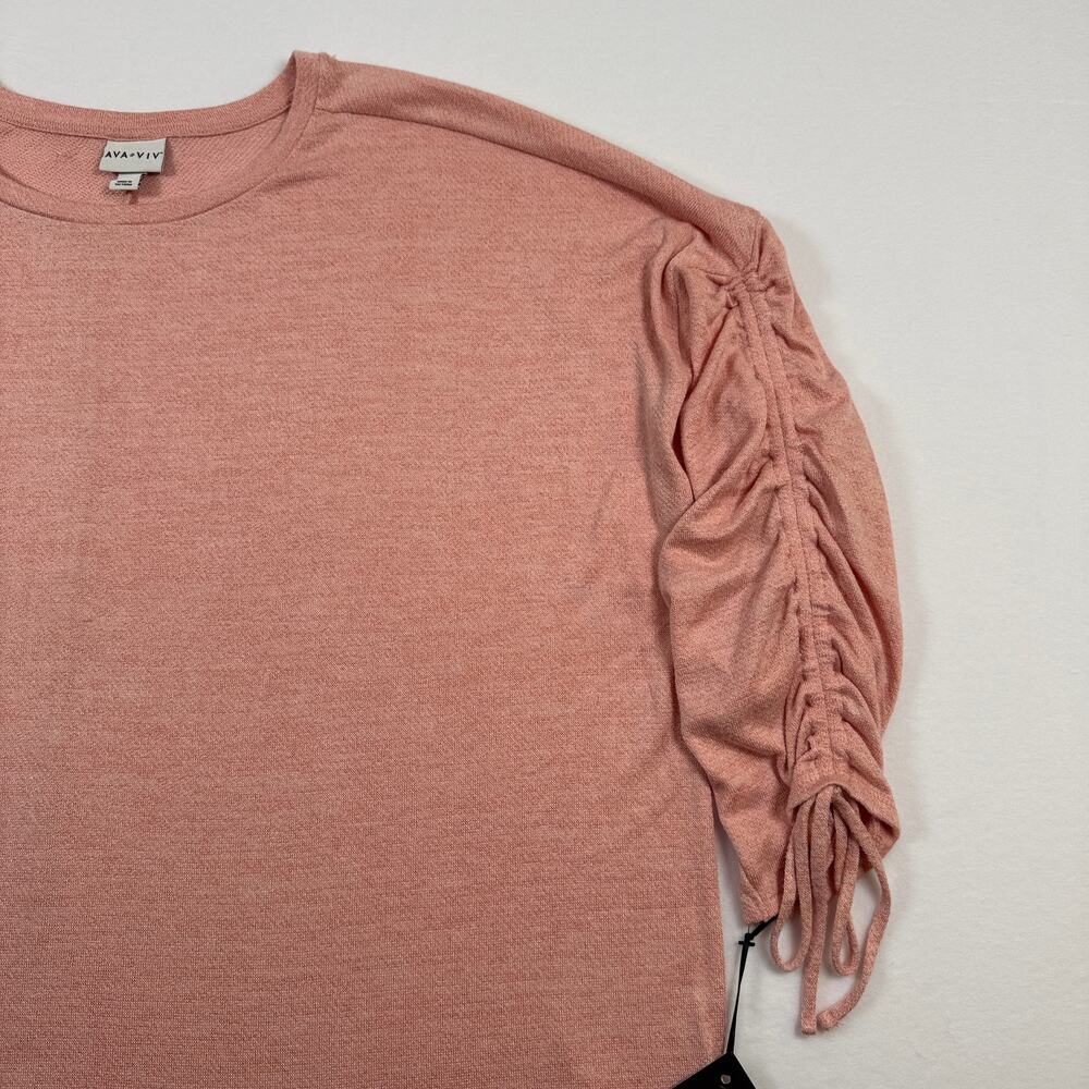 Ava & Viv Peach Pink Knit Top Ruched Lace Up Sleeves Women's Plus Size 4X - Picture 3 of 9